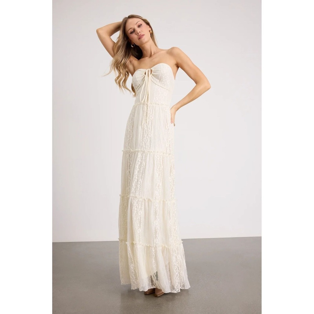Lulus NWT Nora Ivory Lace Strapless Tiered Maxi Dress - Small
